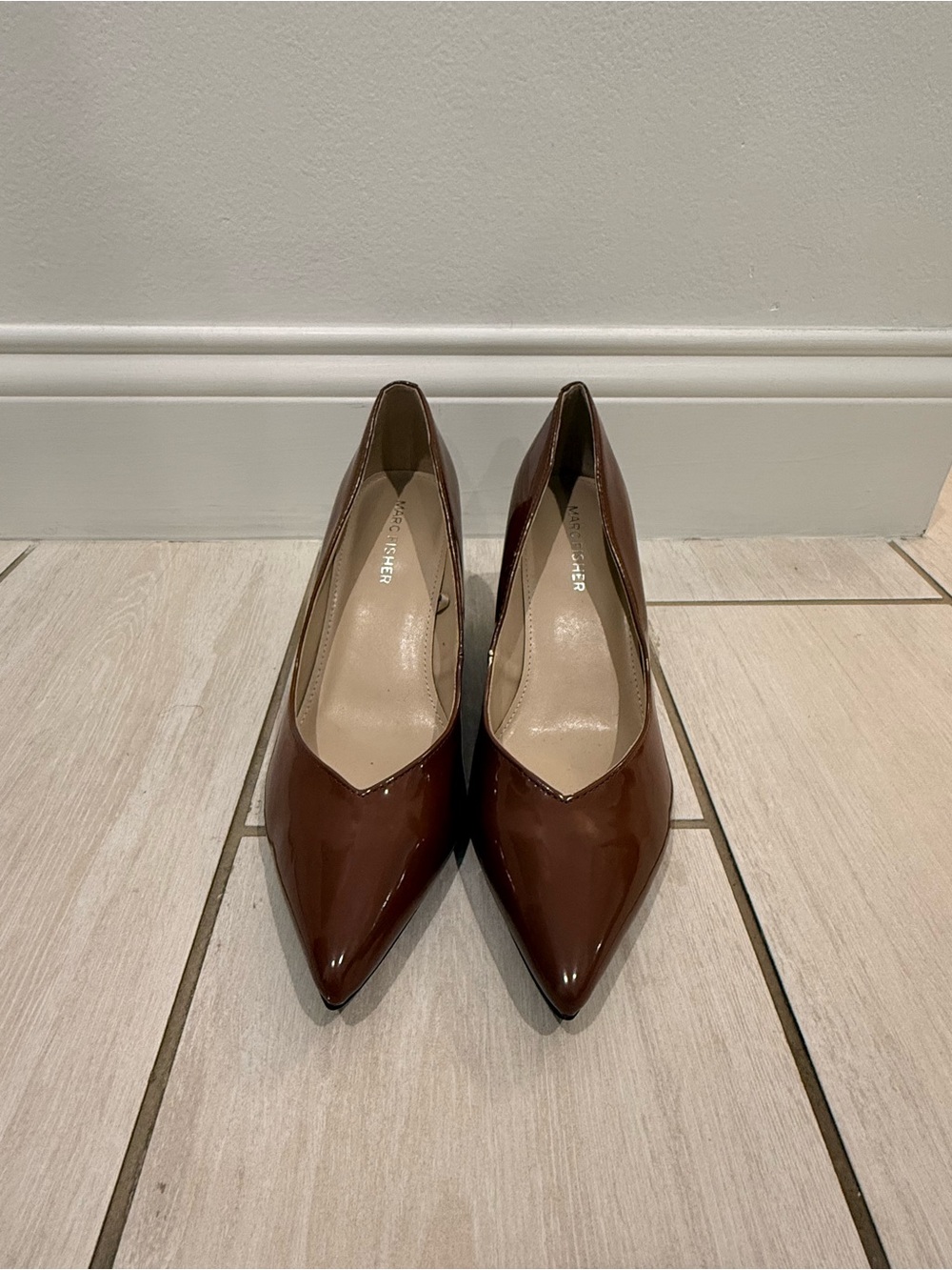Marc Fisher Brown Patent Pointed-Toe Pumps
